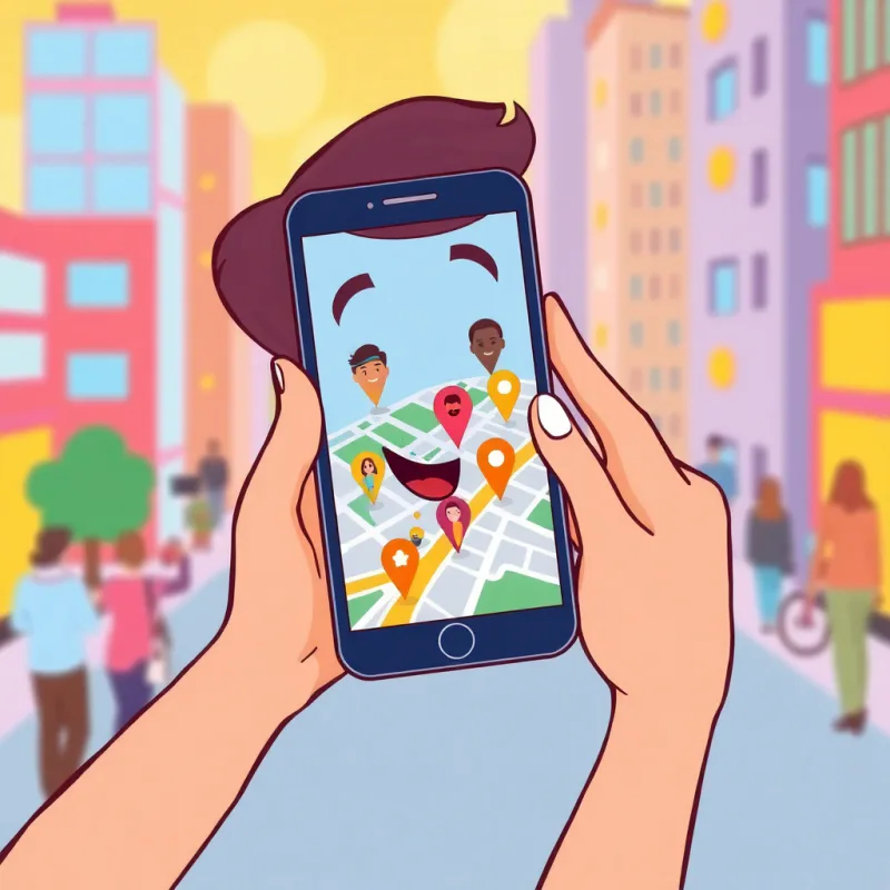 A person using a phone showing a map of friendly people nearby