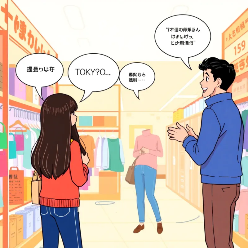 Two friends approached by strangers in a Tokyo shop