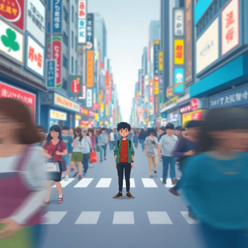 A lonely foreigner in a busy Tokyo crowd