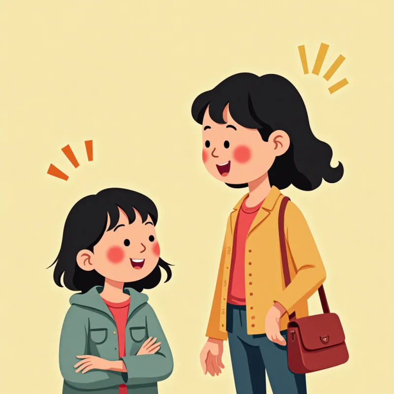 Colorful cartoon illustration: a young foreign man on a Tokyo train standing and offering his seat to a flustered elderly Japanese woman, other passengers glancing, crowded train carriage, warm bright colors, modern illustration style, no text