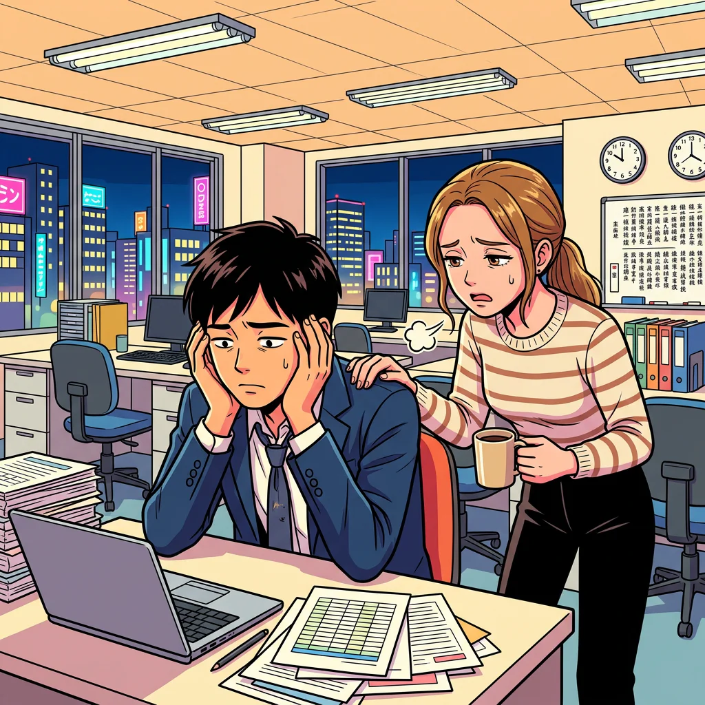 Uma pessoa que se mudou para o Japão separando preocupações com o trabalho e com a mudança à mesa do novo apartamento