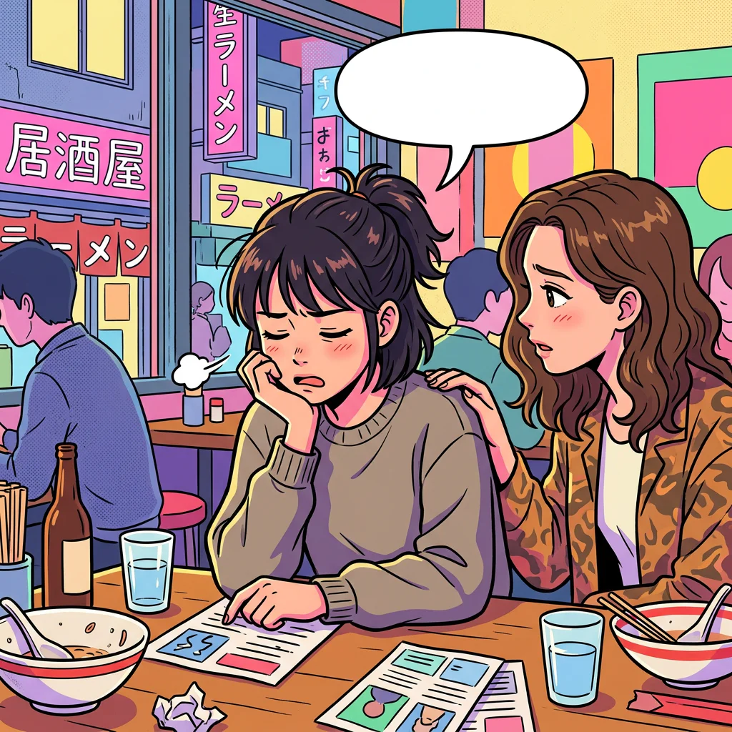 Dois novos amigos tomando café num estabelecimento do bairro depois do trabalho no Japão