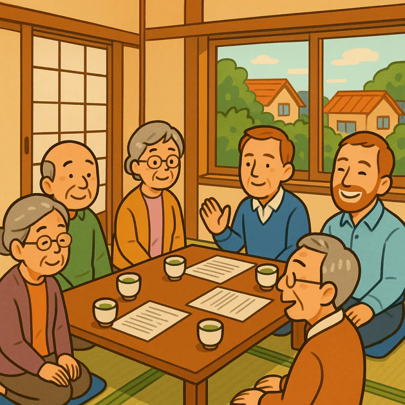 Neighborhood association meeting with a foreigner joining in