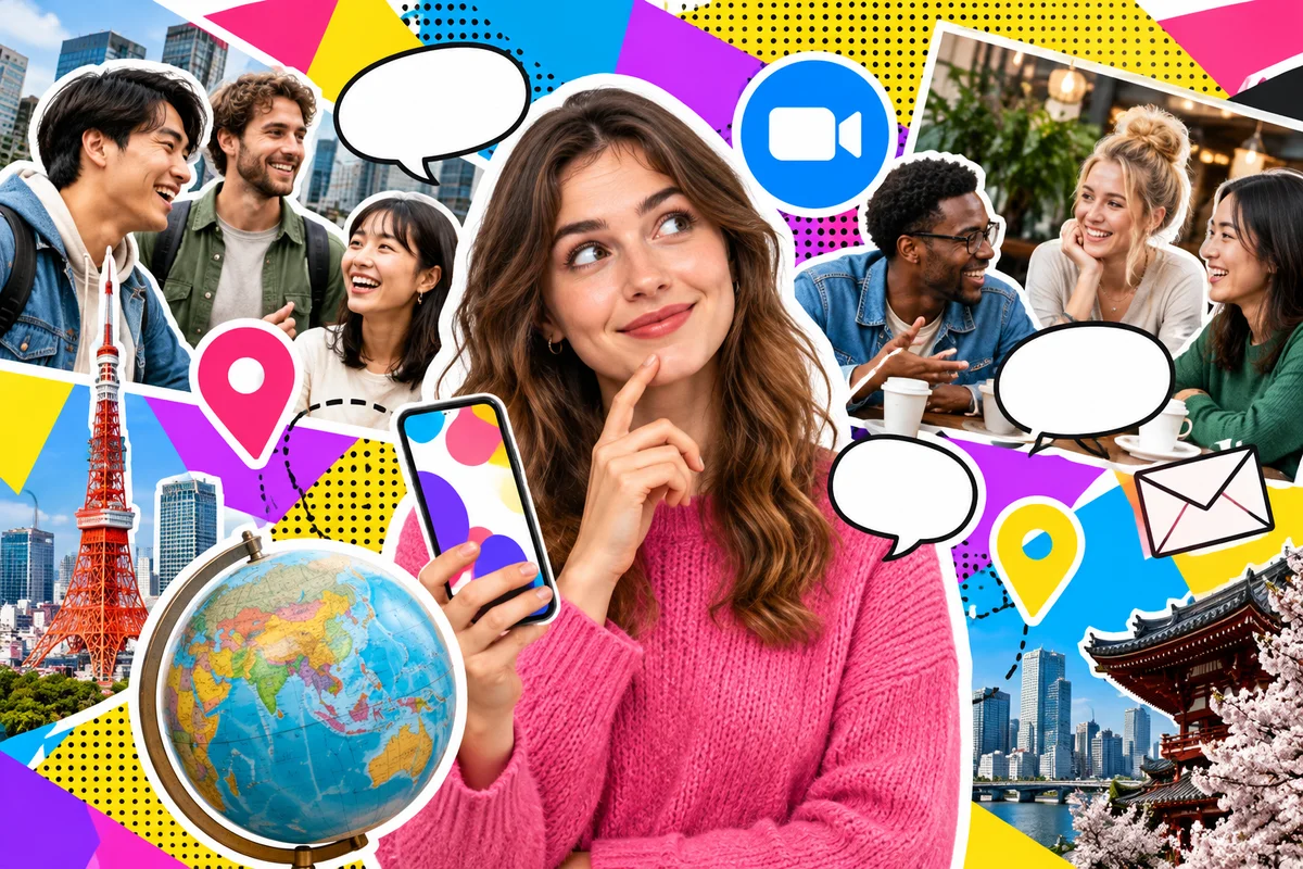 Mulher escolhendo no celular uma forma de conhecer amigos estrangeiros