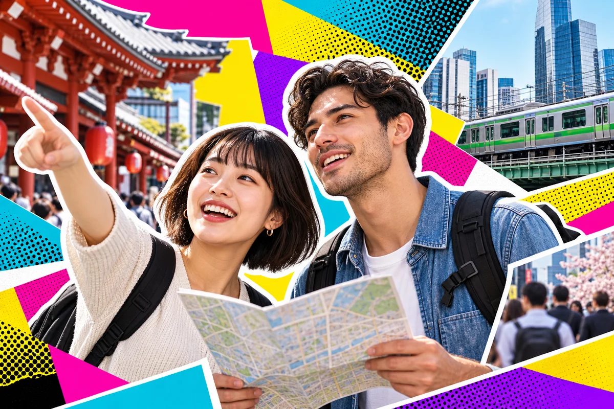 Japanese and international friends exploring a Tokyo neighborhood