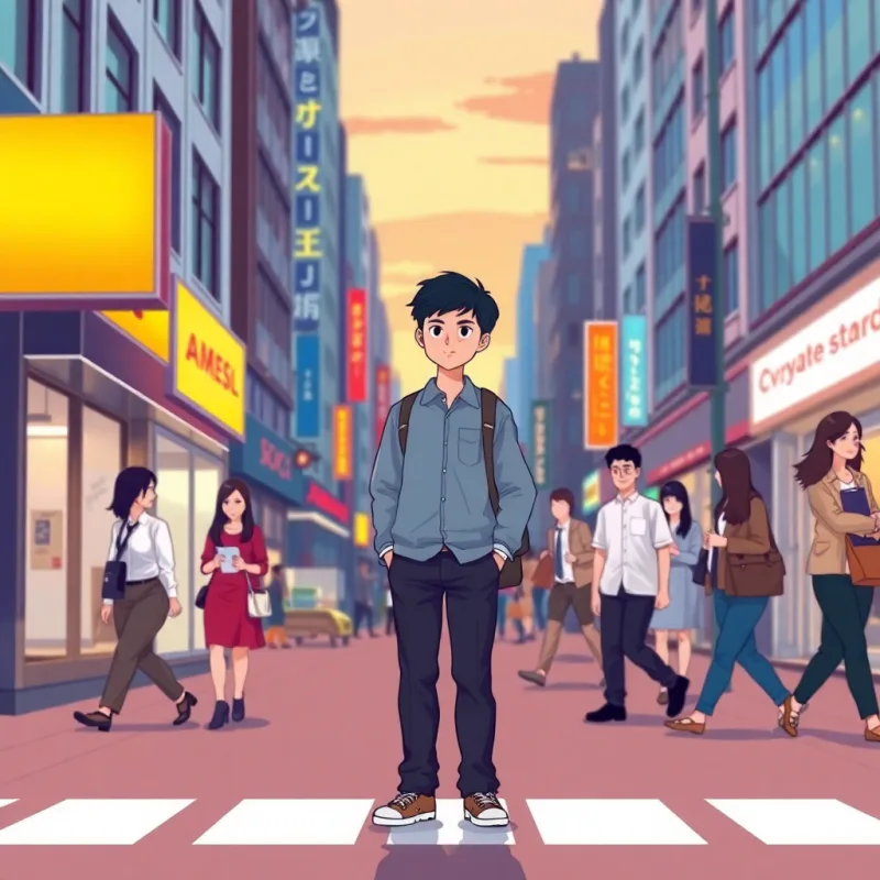 一人で海外の街にいて孤独を感じている人のイラスト