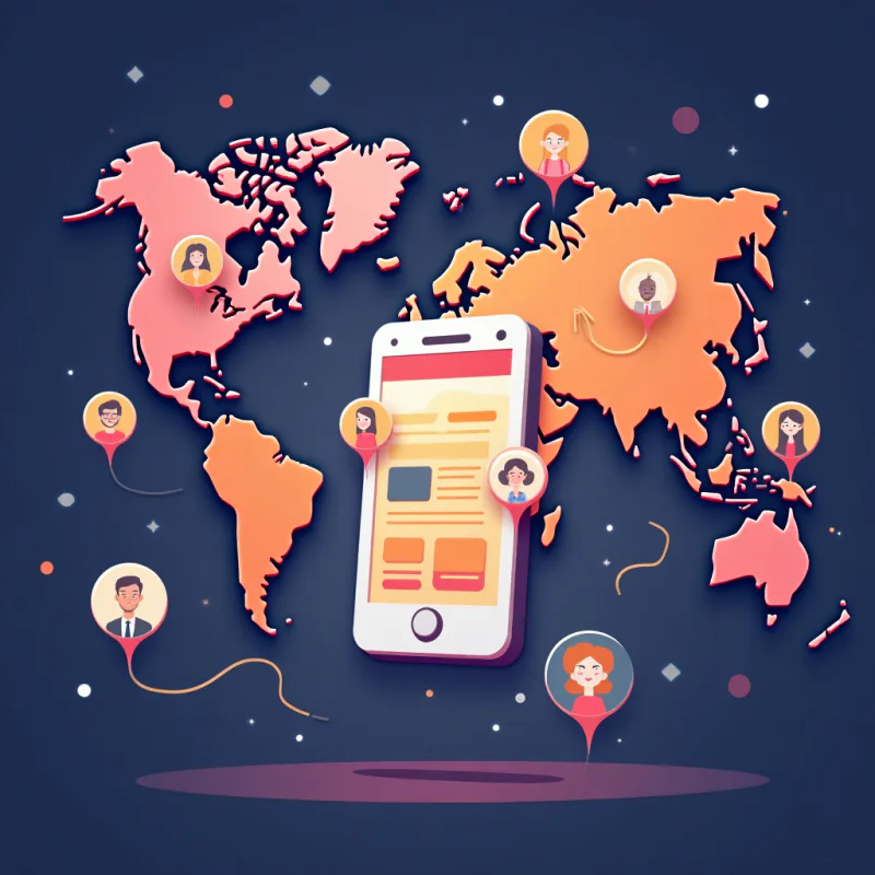 日本と世界をつなぐ地図とスマホのピンのイメージ