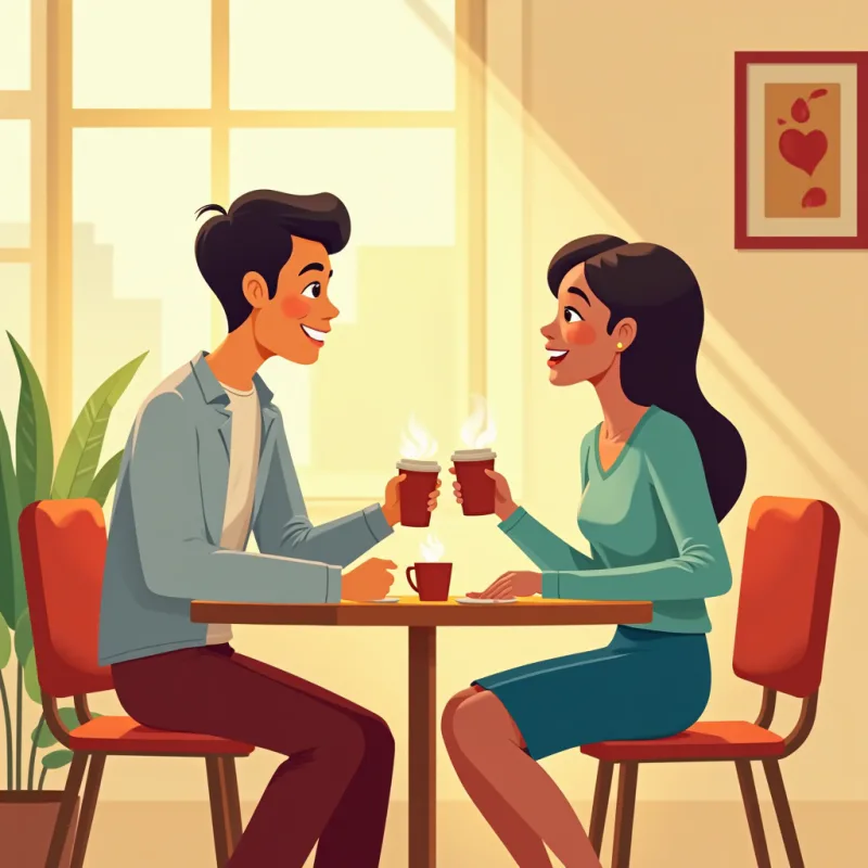 明るいカフェで昼間に一対一で温かく語り合う、異なる背景を持つ二人