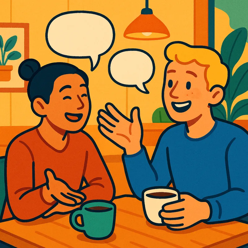 英語ネイティブの友達とリラックスして英語で会話する日本人