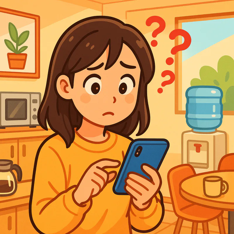 英語のメッセージを見て困惑する女性