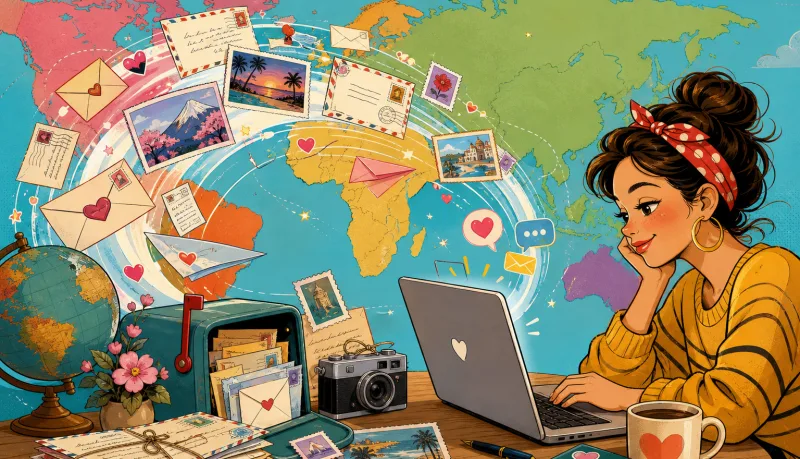 Troca de mensagens entre amigos de diferentes países