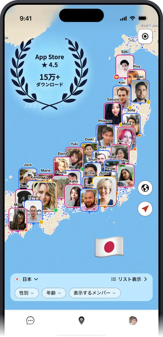 SewaYouの日本地図に表示されたメンバーのプロフィール